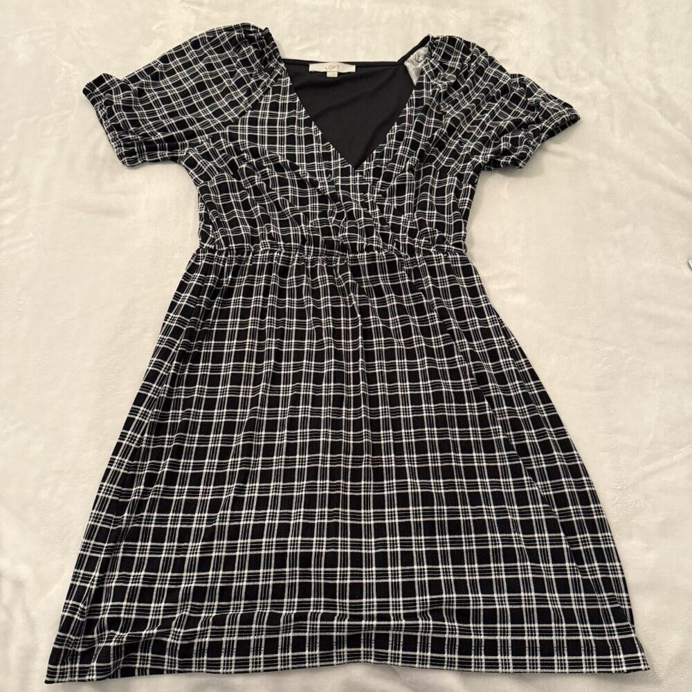 Loft Faux Wrap Dress Size Sm Black White Plaid Gingham Workwear Church - Picture 11 of 15
